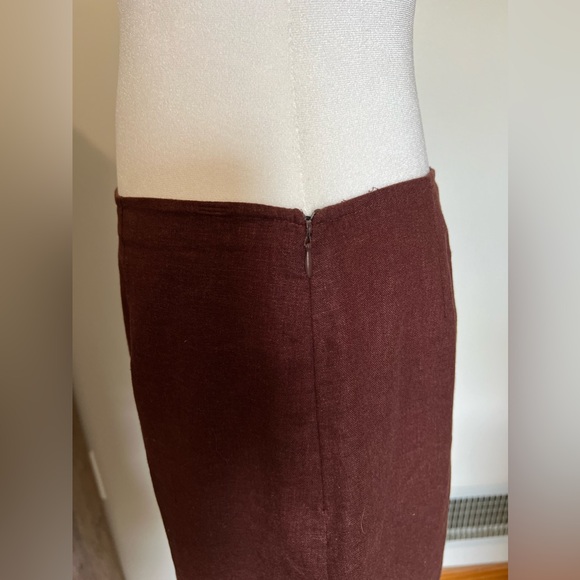 Vintage B.Moss Brown Linen Embroidered Fringe Skirt Size 8 - Picture 7 of 15